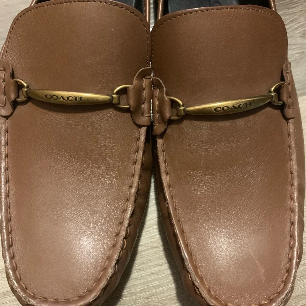 Coach Brown Leather Men's Loafers with Gold Hardware